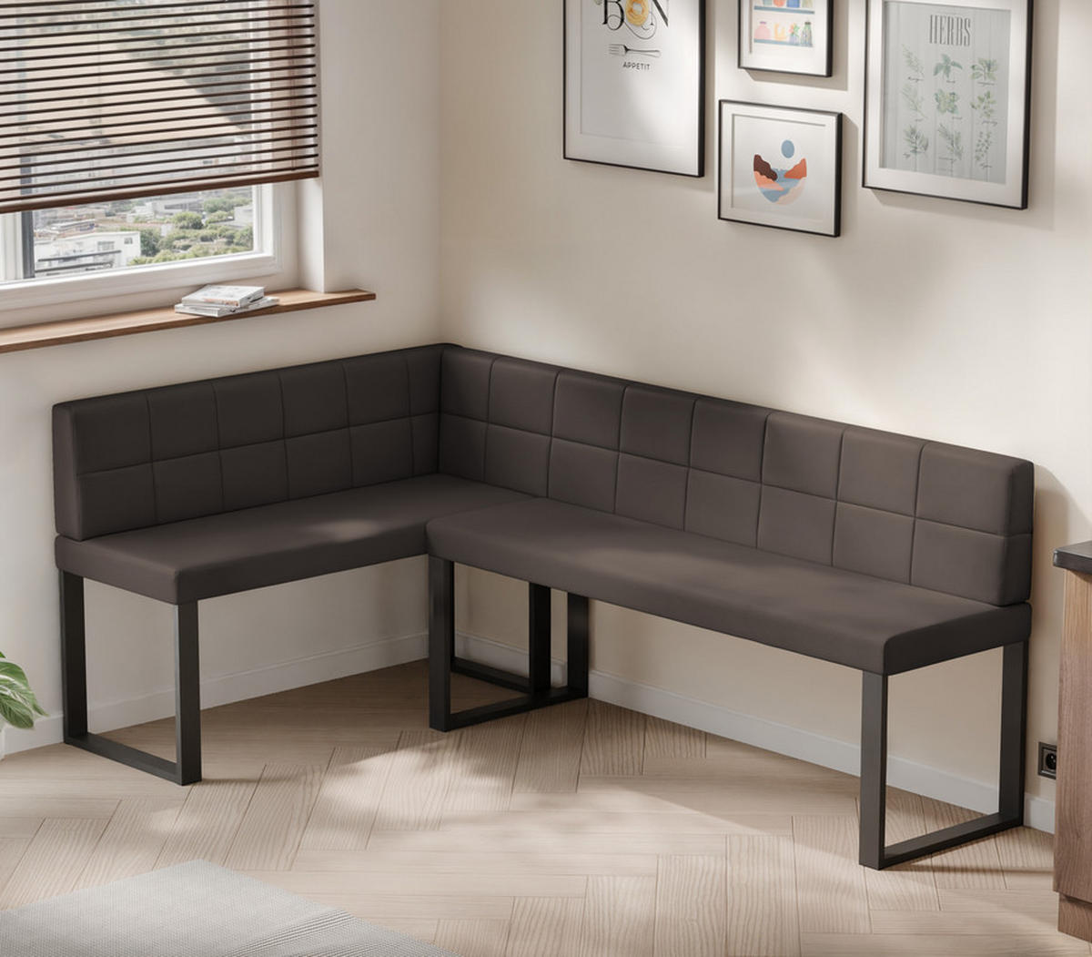 ECKBANK links SANA U Kunstleder gesteppt, 142/196 cm Braun - Braun, Kunststoff/Textil (142/196cm) - Idohome
