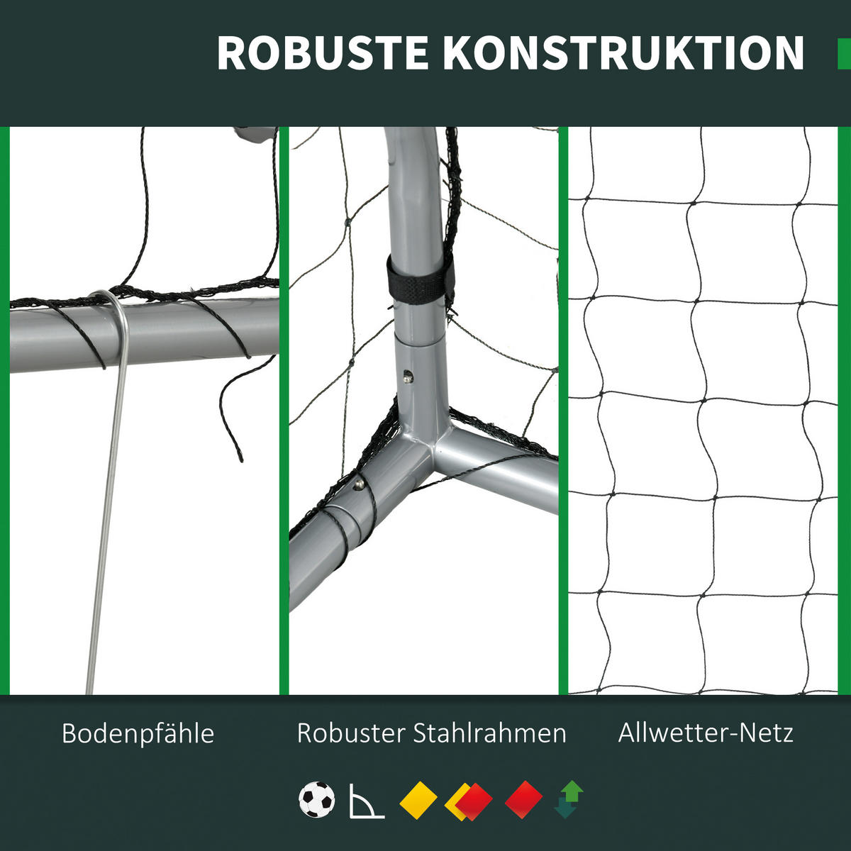 FUSSBALLTOR DE-10569 300x200 cm, wetterfest Schwarz - Grau, Metall (120/300cm) - ComfortXL