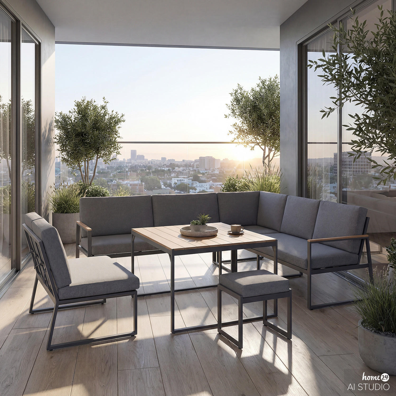 LOUNGEGRUPPE - 5-teilig - Stahl / Webstoff - Grau - Grau, Kunststoff/Textil - home24