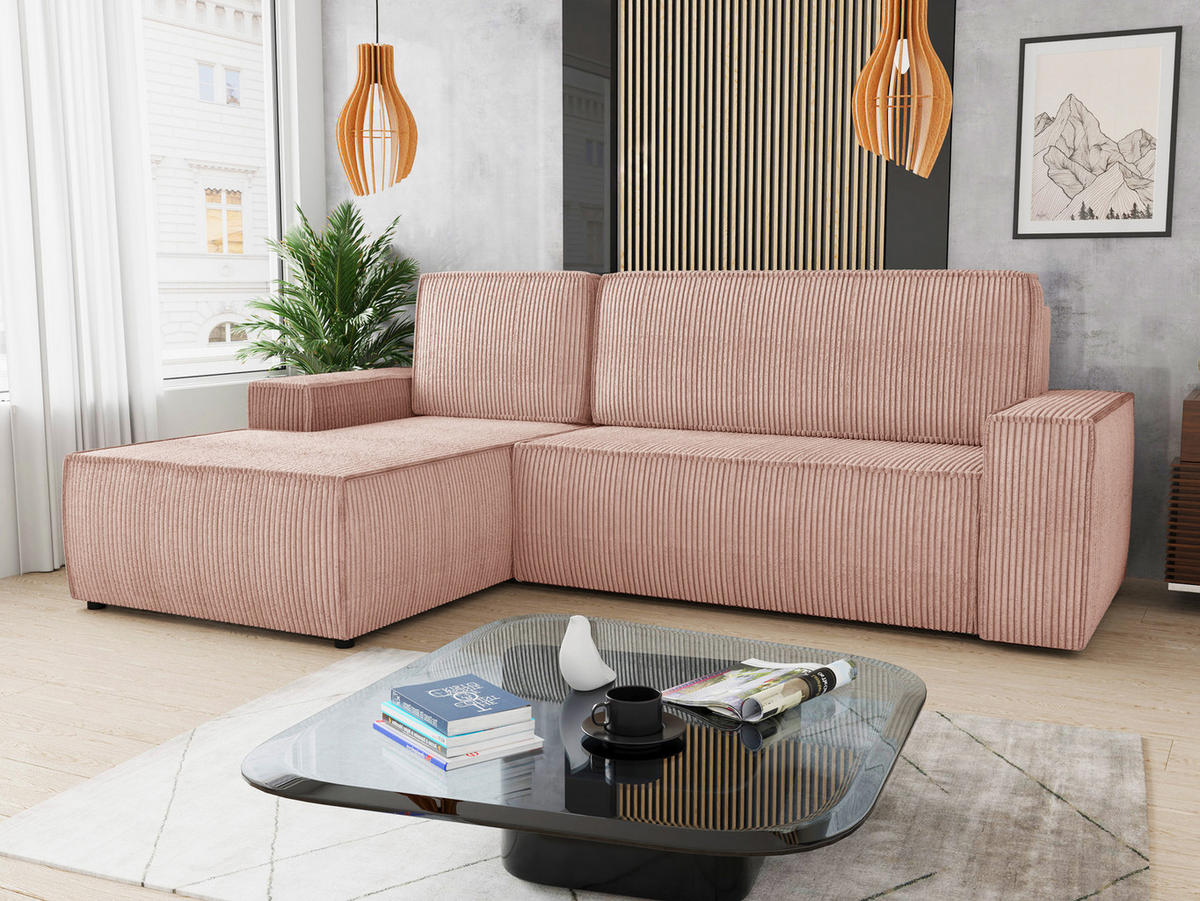 ECKSOFA Totti L, Seite: Links - Rosa, Holz/Textil (246/144cm) - Sofnet