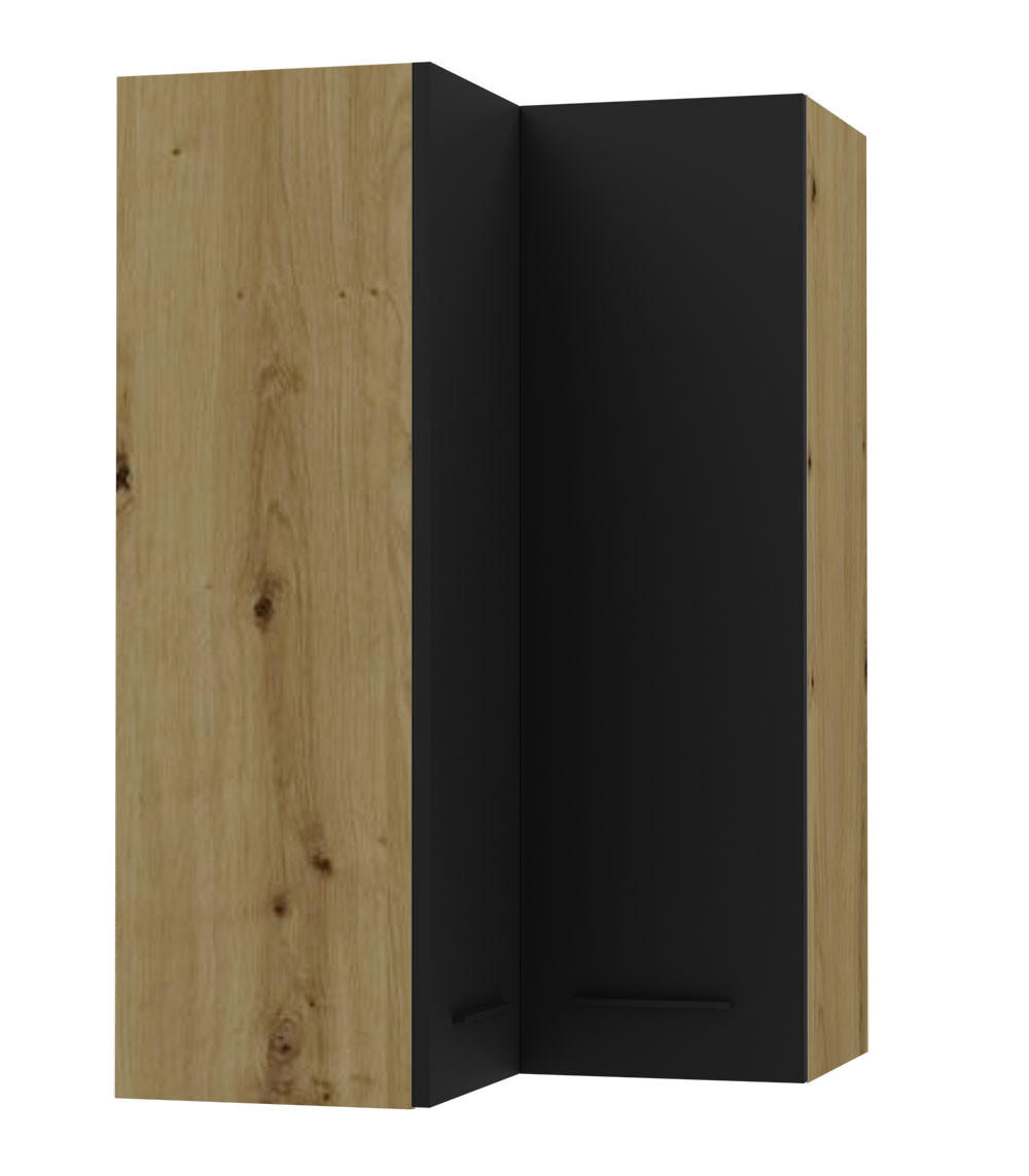 ECKHÄNGESCHRANK Bonn W14/60 Eiche Artisan / schwarz matt 60 / 60 / 96cm - Schwarz/Eiche Artisan, Holz/Holzwerkstoff (60/96/60cm) - Feldmann-Wohnen