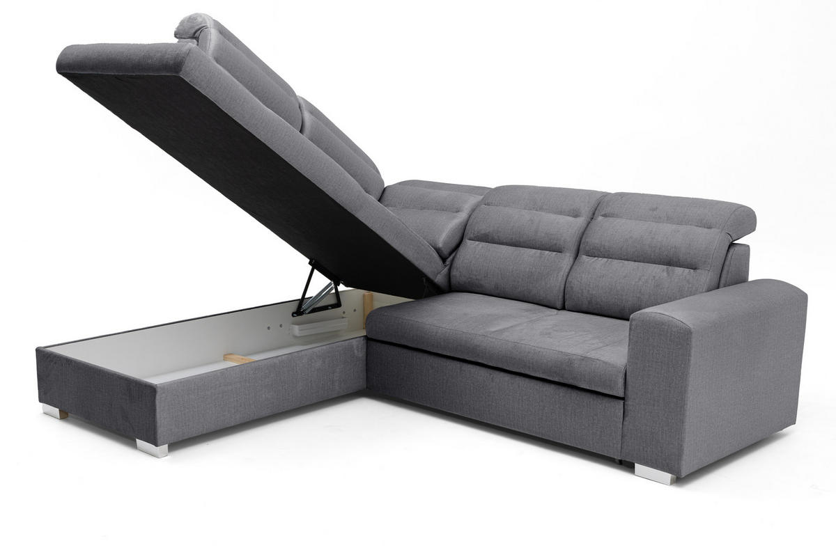 ECKSOFA CLOUD L Links mit Schlaffunktion 120x190 Velours Dunkelgrau - Chromfarben/Dunkelgrau, Holz/Kunststoff (202/260cm) - Muffo