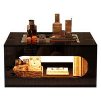 COUCHTISCH 70/70 cm mit LED-Beleuchtung und Ablagefach, Glasplatte, Schwarz - Schwarz, Holzwerkstoff (70/70/35cm) - BEAOK