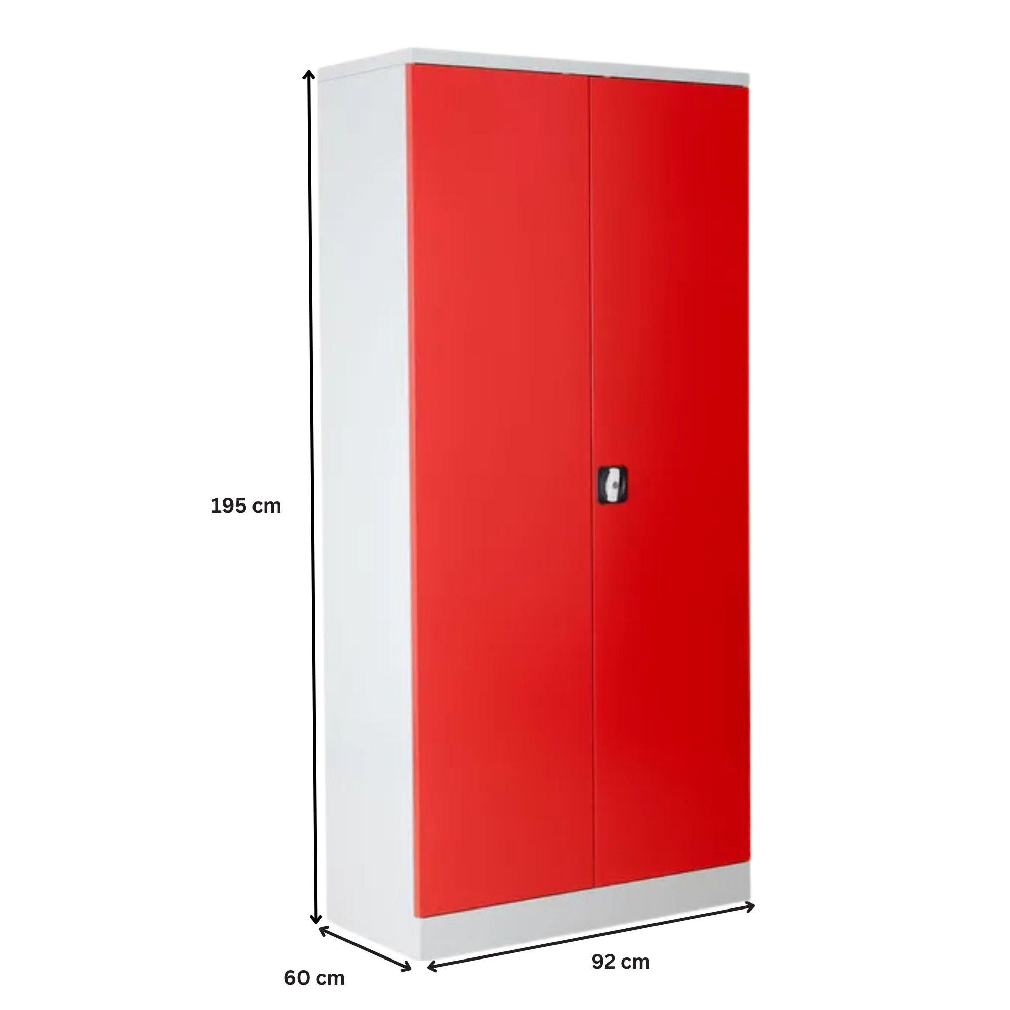 STAHLSCHRANK Bee mit 10 verzinkten Fachböden 195x92x60 cm Korpusfarbe Lichtgrau Frontfarbe Feuerrot - Rot, Metall (92/195/60cm)
