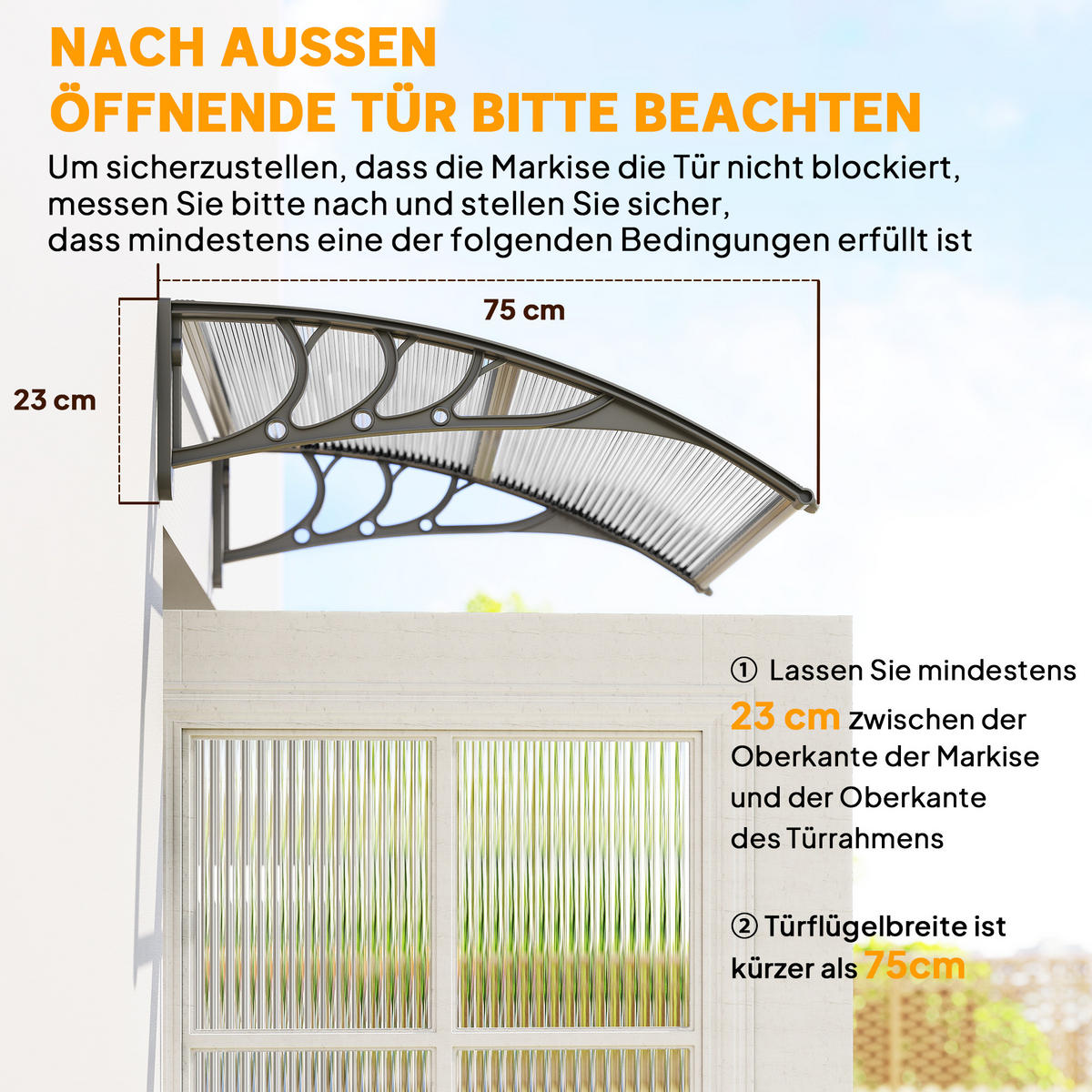 VORDACH-FÜR-HAUSTÜR Polycarbonat Silber - Silberfarben, Kunststoff (75/23/100cm) - Outsunny