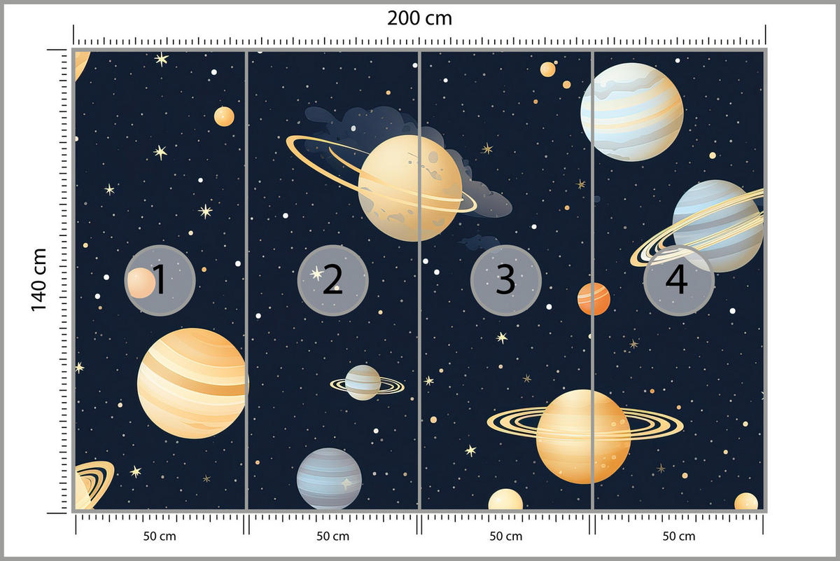 FOTOTAPETE für Kinderzimmer Märchen Galaxie Planeten Sterne 200x140 - Blau/Gelb, Papier (200/140cm) - Muralo