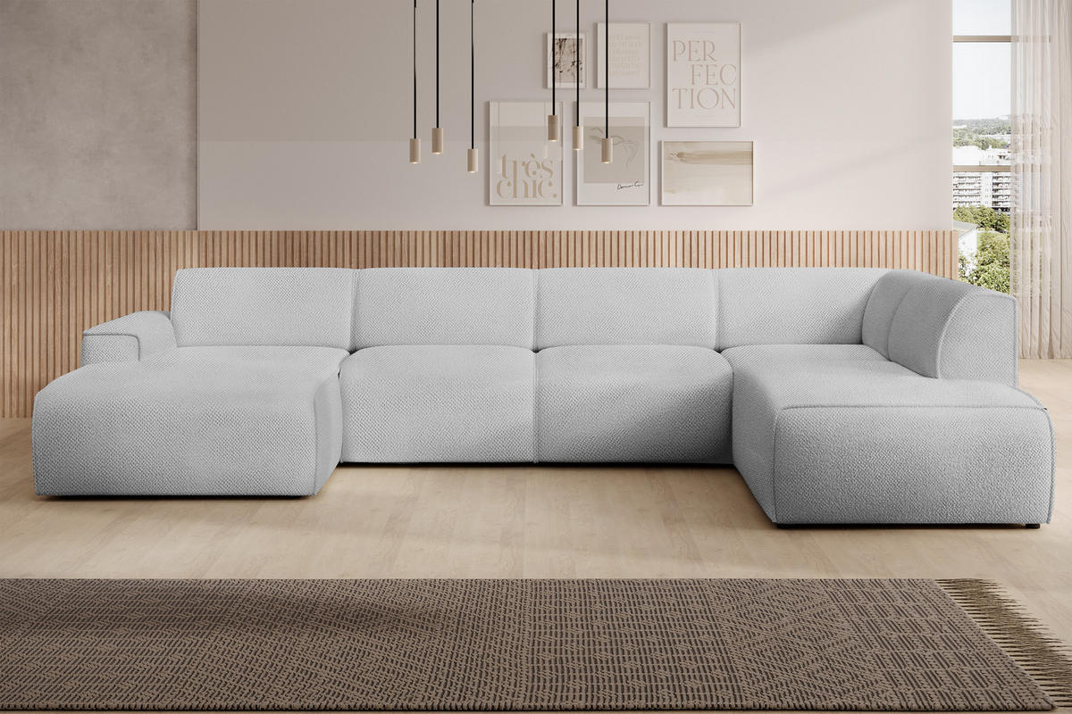 WOHNLANDSCHAFT Didim Greige 378/220/78 cm – großes Sofa stilvoll & bequem R - Greige/Schwarz, Kunststoff/Textil (378/78/220cm) - AX Living