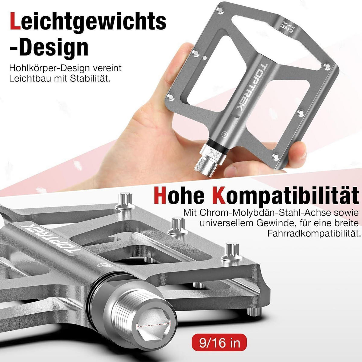 FAHRRADPEDALE Set CNC Aluminium mit 3 Lagern Silber - Silberfarben, Metall (10.2/1.5/12.5cm)