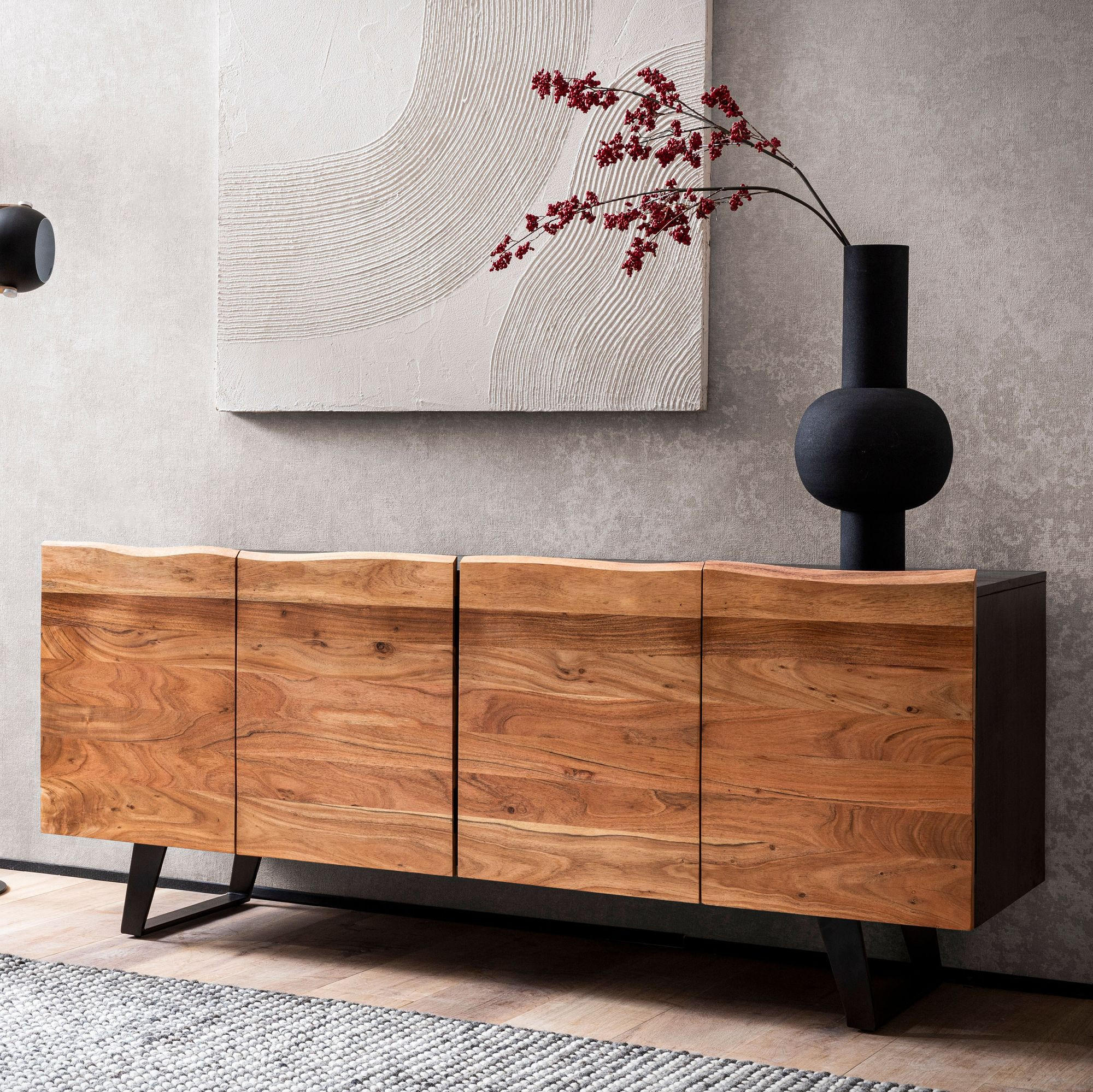 Thumbnail - Kadima Design Sideboard, Schwarz, Holz, Echtholz,Akazie, Rechteckig, Kufe, 180x75x45 cm, Wohnzimmer, Kommoden & Sideboar...