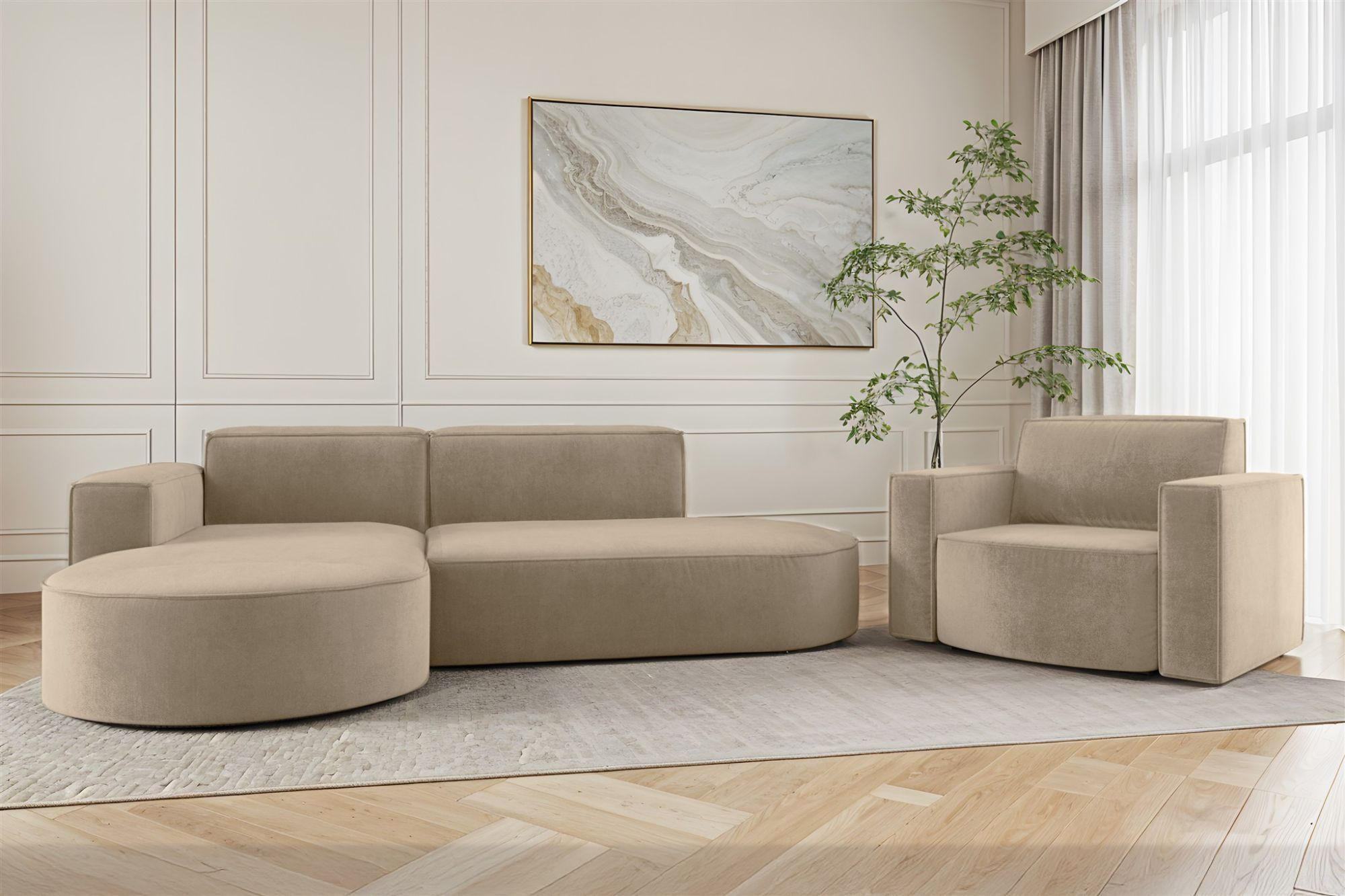 SOFASET Palma In Noel - Beige, Holzwerkstoff/Textil (236/78/165cm) - Fun Möbel