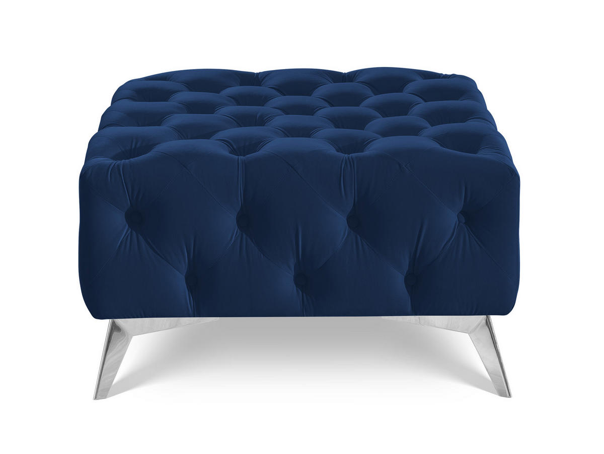 HOCKER Chesterfield Whitby Marineblau Samt mit silbernen Füßen - Blau/Silberfarben, Holz/Textil (80/45/80cm) - S-Style Möbel