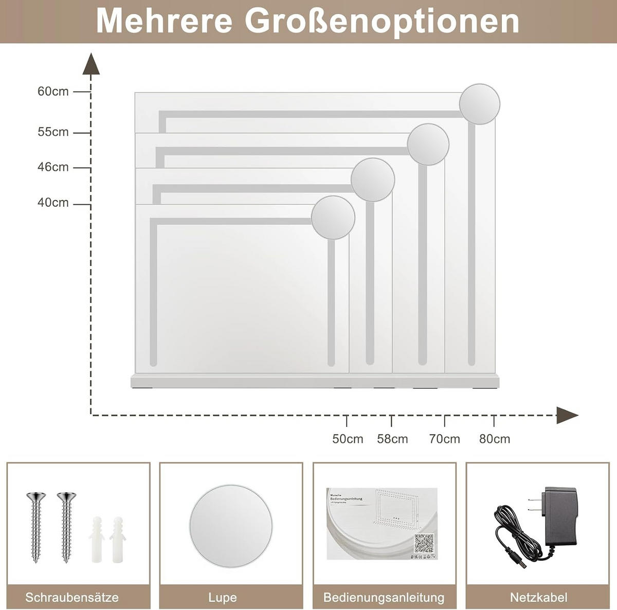 SCHMINKSPIEGEL Uxith 70/12/55 cm - Weiß, Glas/Metall (12/55/70cm) - ZMH