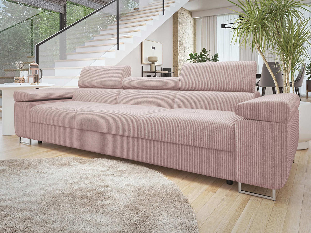 CANAPEA Torezio 3 Reiat - roz, material textil/lemn (263/90/102cm) - MIRJAN24