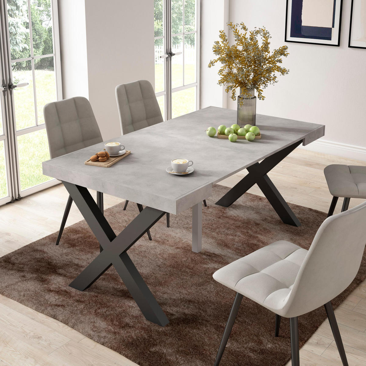 KONSOLENTISCH ausziehbar 58 bis 160cm, für 8 Gäste, zementgrau, 90/58/73cm - Grau, Holzwerkstoff (90/160/73cm) - Skraut Home