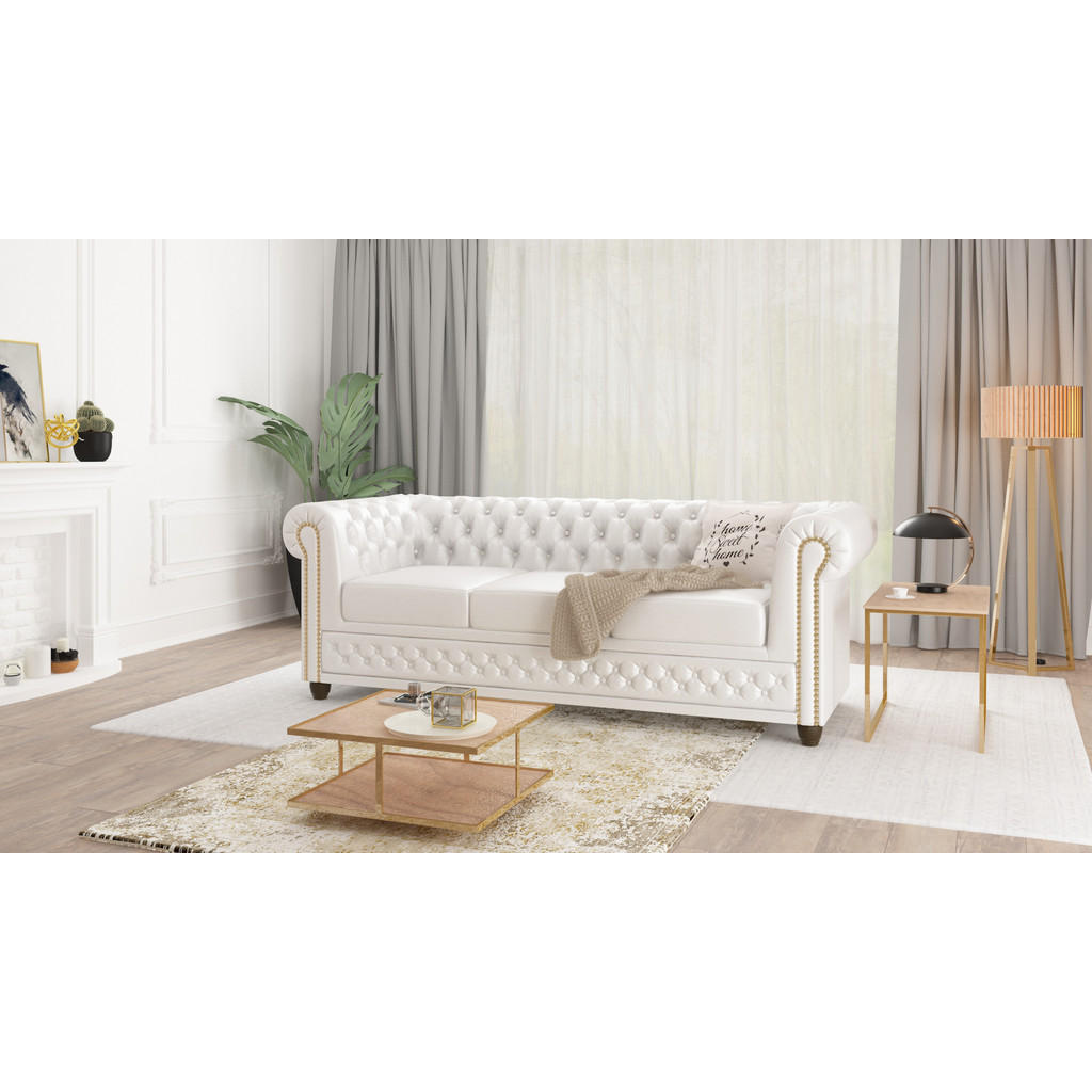 Thumbnail - S-Style Möbel Sitzgarnitur, Weiß, Textil, Echtholz,Buche, 6-Sitzer, Füllung: Silikon,Silikon,Komfortschaum, 203x72x86 cm...