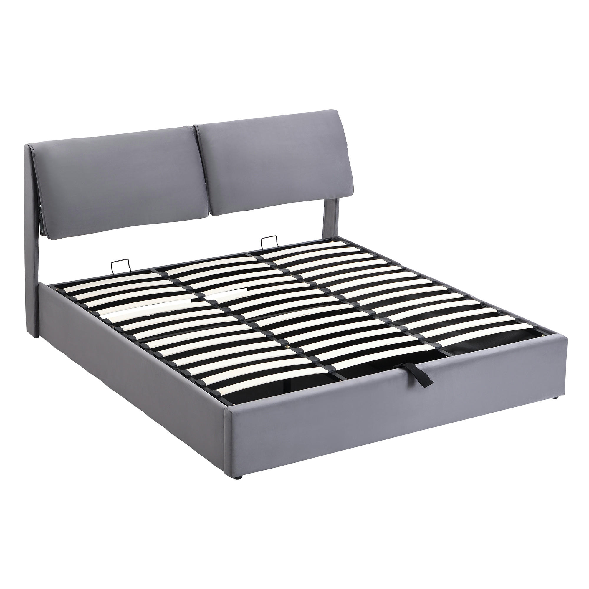 POLSTERBETT 160/200 cm Grau Samt mit hydraulischem Bettkasten und 3 Schubladen - Grau, Textil (160/200cm) - OKWISH