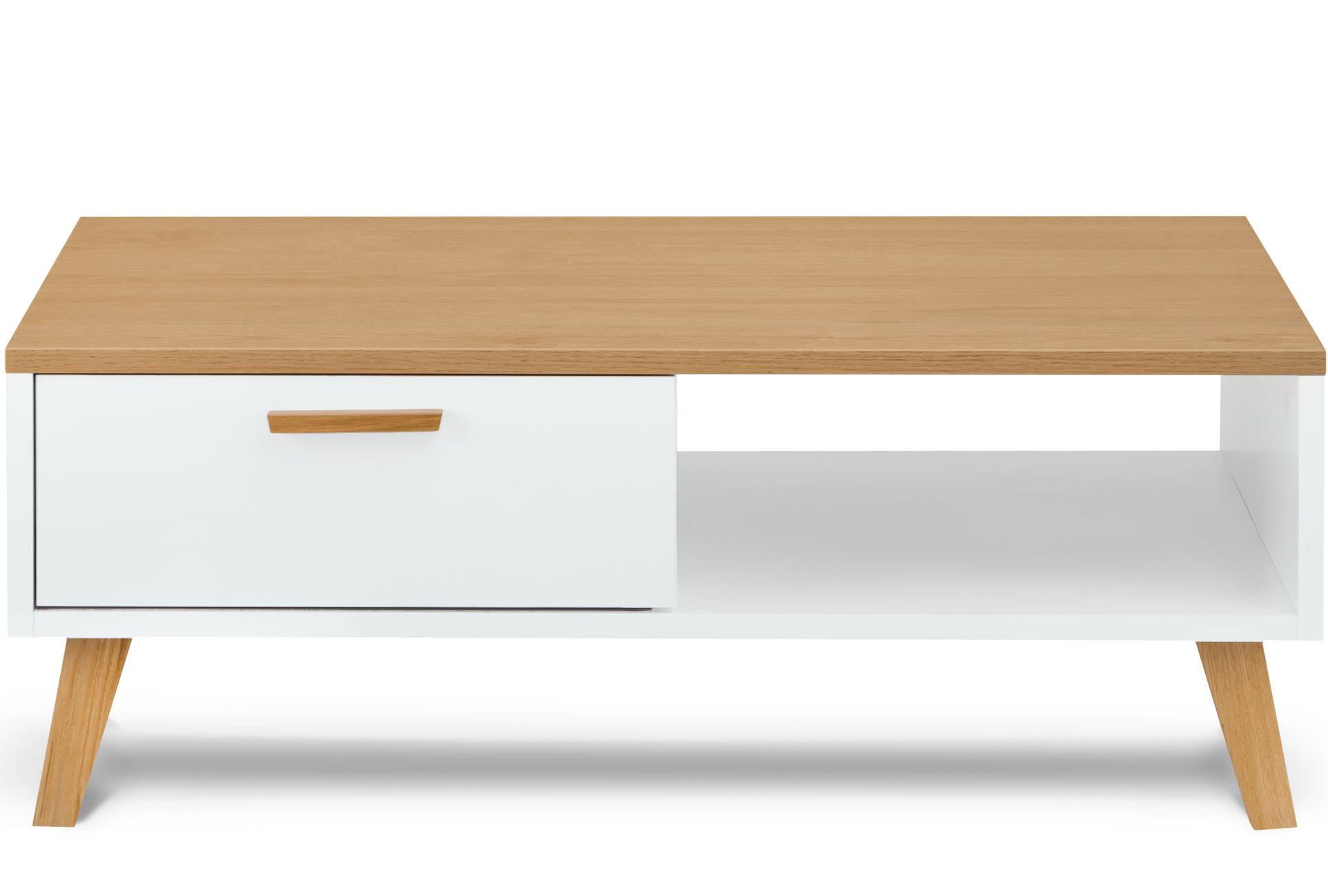 KAFFEETISCH FRISK mit Schubladen, weiß - Eichefarben/Weiß, Eichenholz/Holzwerkstoff (62/90/35cm) - KONSIMO®