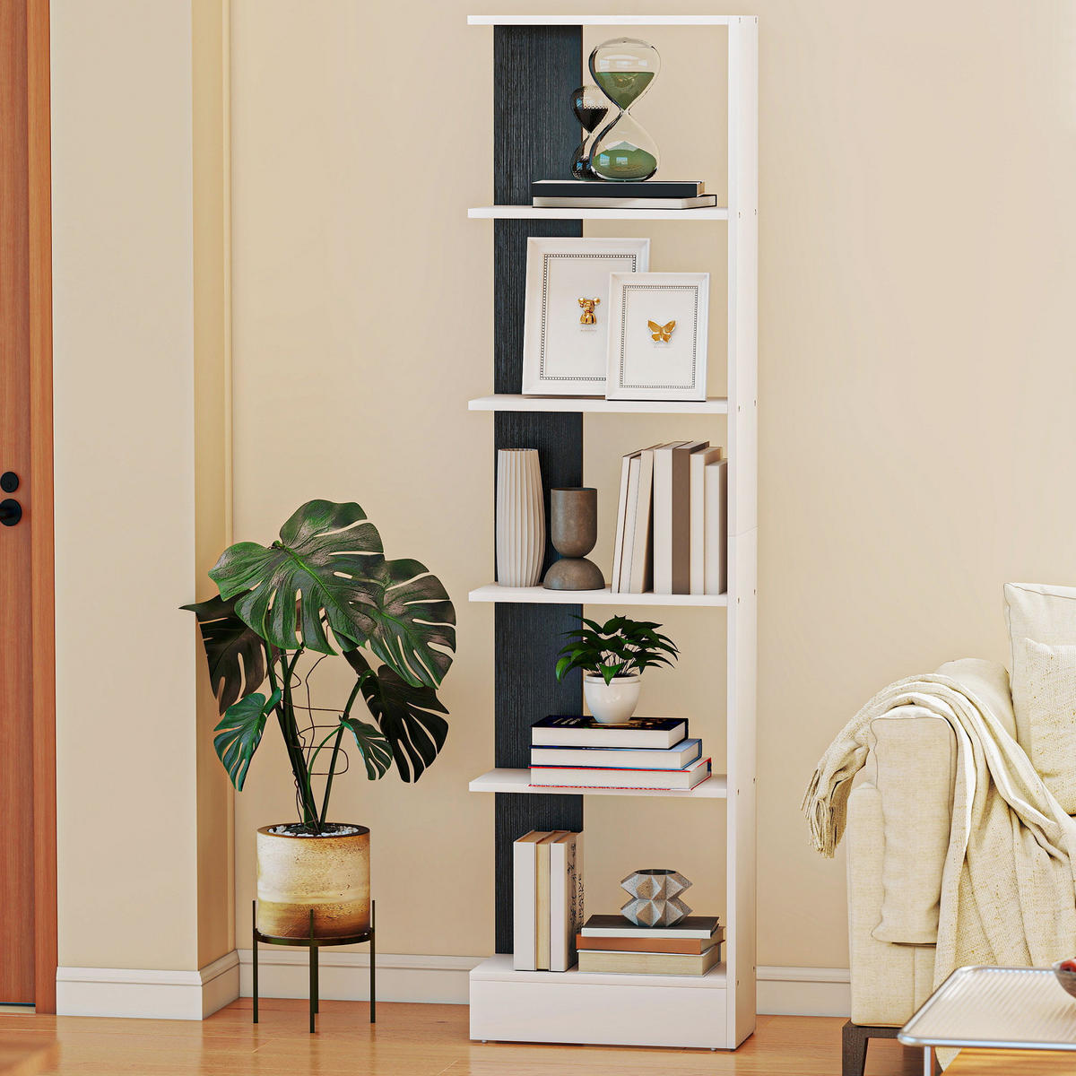 BÜCHERREGAL,5-STÖCKIG 45x21x170cm,schwarz-weiß - Schwarz, Holzwerkstoff (45/170/21cm) - Vallsero