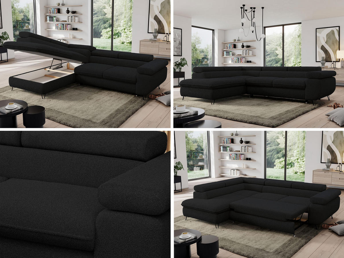 ECKSOFA PEDRO L Schwarz Boucle - Links Seite - Schwarz, Textil/Metall (208/273cm) - MKS