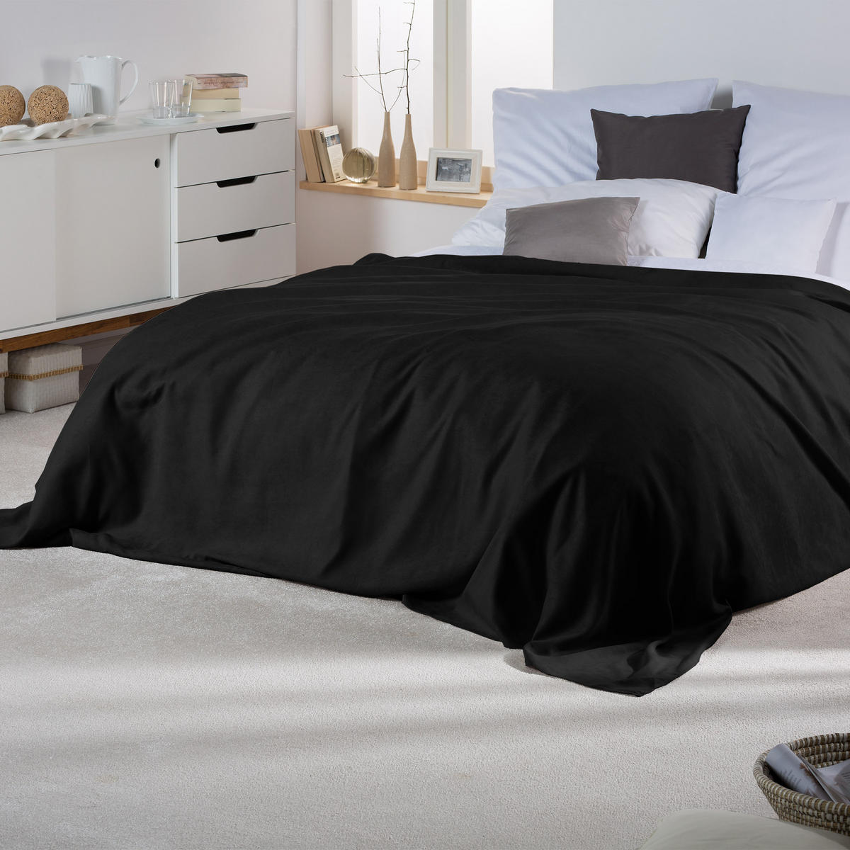 TAGESDECKE Romantica Wildleder Optik 210/280 cm Schwarz - Schwarz, Textil (210/280cm) - Beautissu 