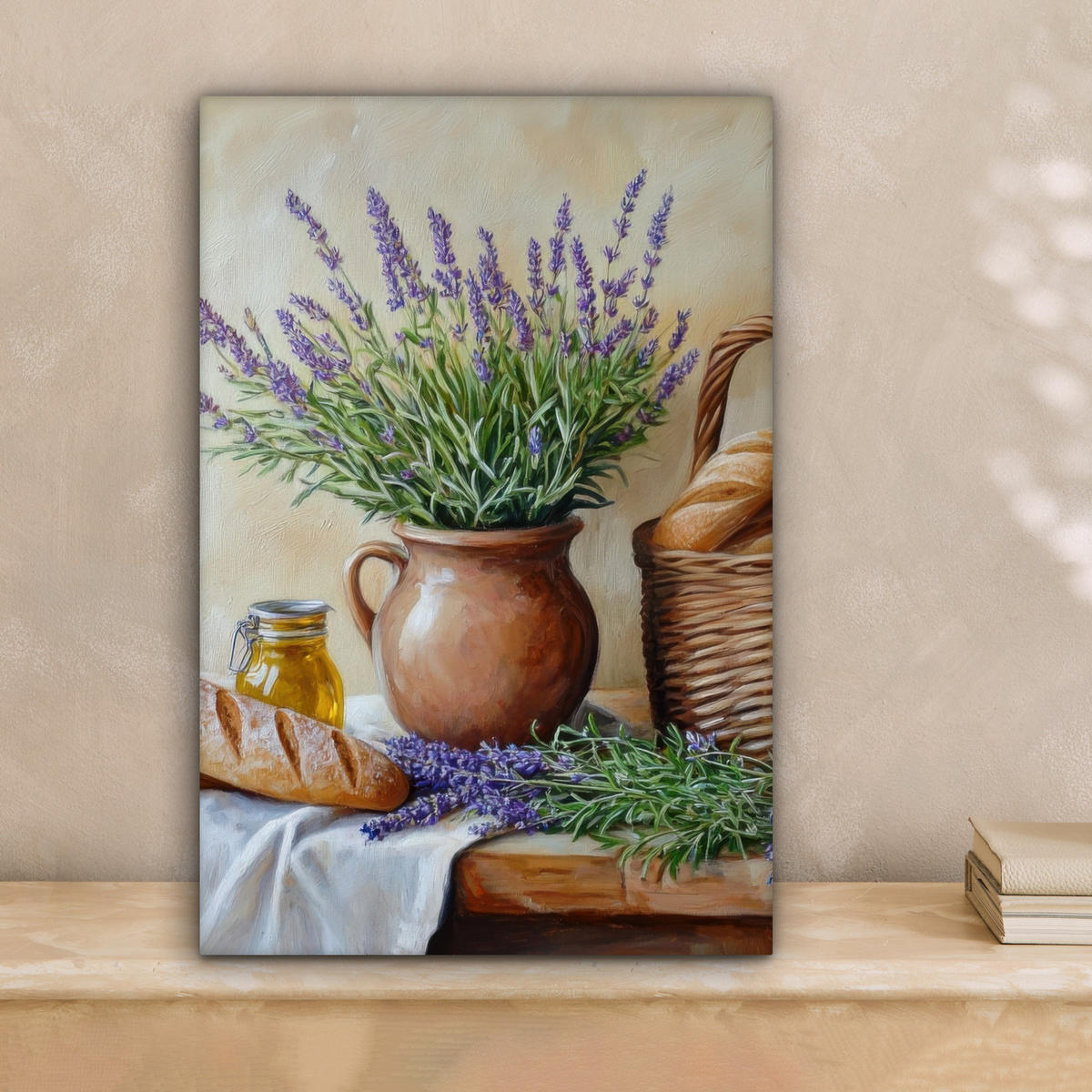 LEINWANDBILD Lavendel - Brot - Stilleben Deko Wohnzimmer 20x30 cm - Flieder, Textil (20/30cm) - MuchoWow