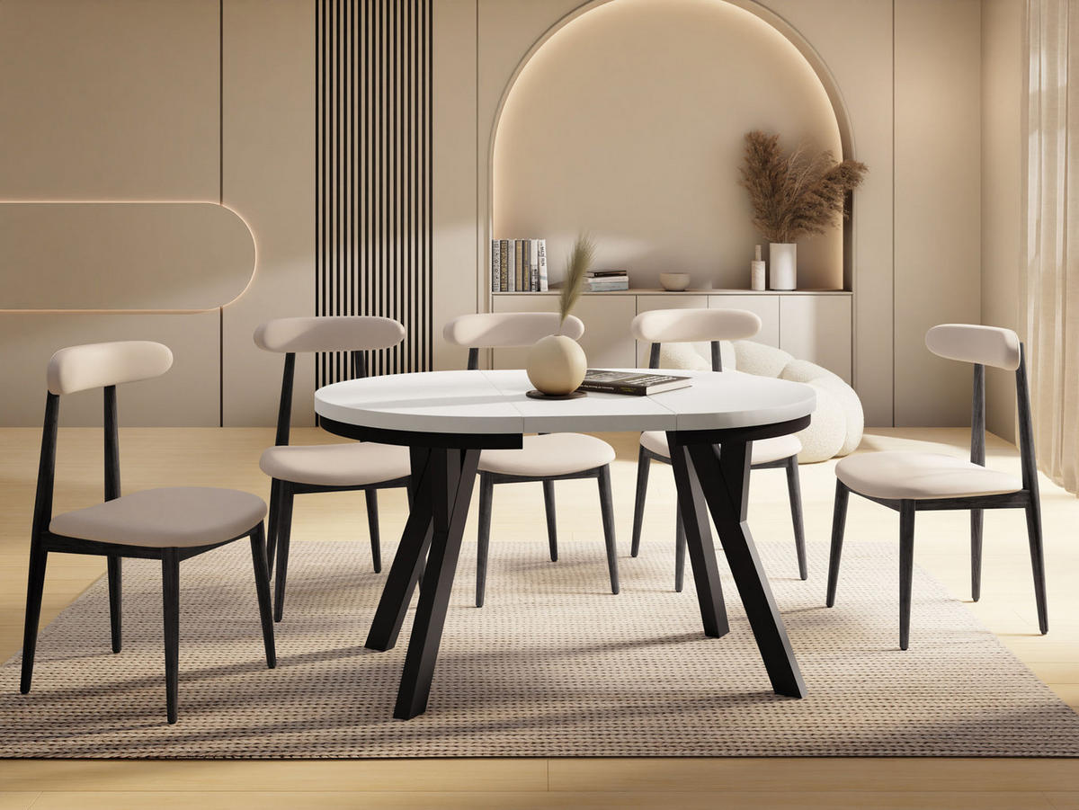 ESSTISCH Strato Black runder ausziehbarer, Weiß 100-140/100/77 cm - Schwarz/Weiß, Holz/Holzwerkstoff (100/100/77cm) - WFL GROUP