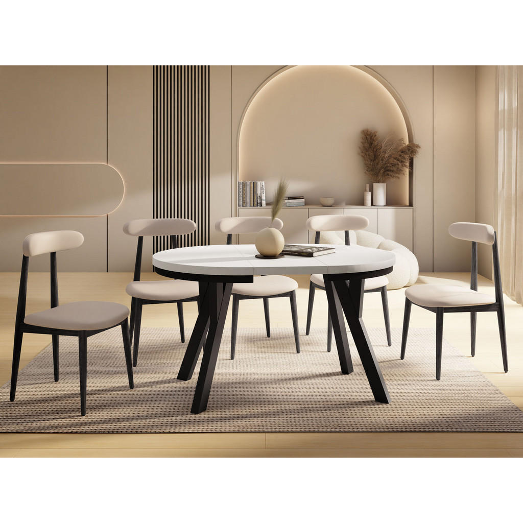 Thumbnail - WFL Group Esstisch, Weiß, Holzwerkstoff, 7-Sitzer, Rund,Rund, 100x77x100 cm, Esszimmer, Tische, Esstische