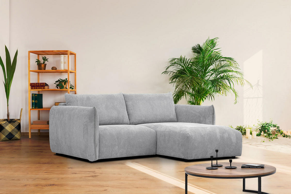 ECKSOFA TAUER 3-Sitzer, hellgrau - Hellgrau/Schwarz, Holzwerkstoff/Kunststoff (206/173cm) - Courtois Laville
