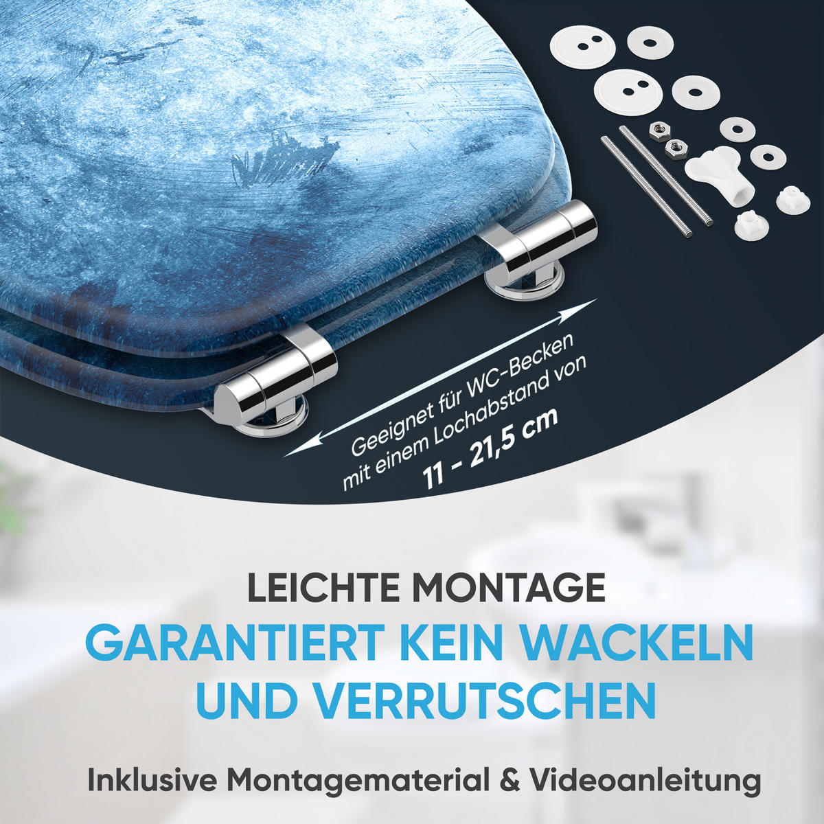 WC Sitz mit Absenkautomatik Solium - Blau, Holzwerkstoff (38/6/47cm) - Sanilo