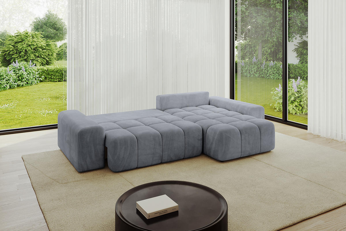 ECKSOFA Ottomane rechts ENIL-L 297x189x68 Hellgrau Velours - Titanfarben, Holzwerkstoff/Kunststoff (189/297cm) - ALTDECOR