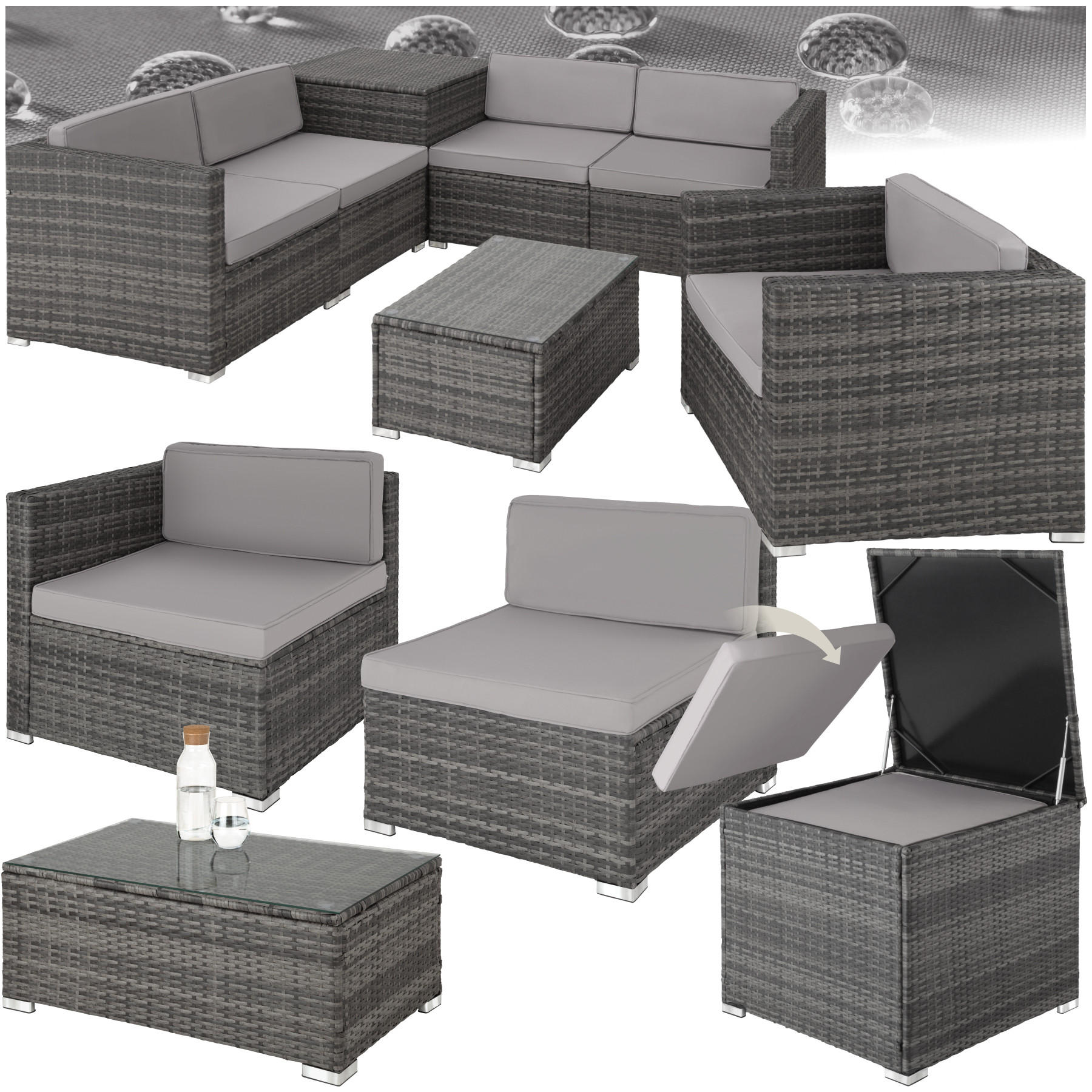 RATTANLOUNGE Pisa,inklusive großer Aufbewahrungsbox,grau - Grau, Kunststoff - tectake