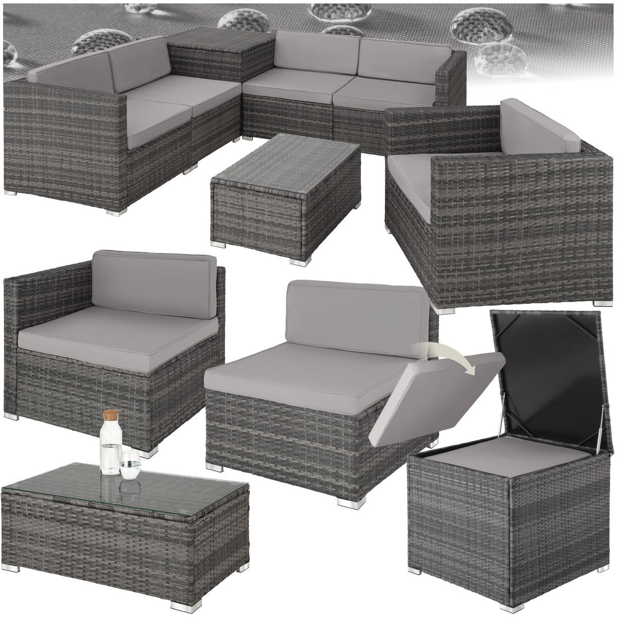 RATTANLOUNGE Pisa,inklusive großer Aufbewahrungsbox,grau - Grau, Kunststoff - tectake