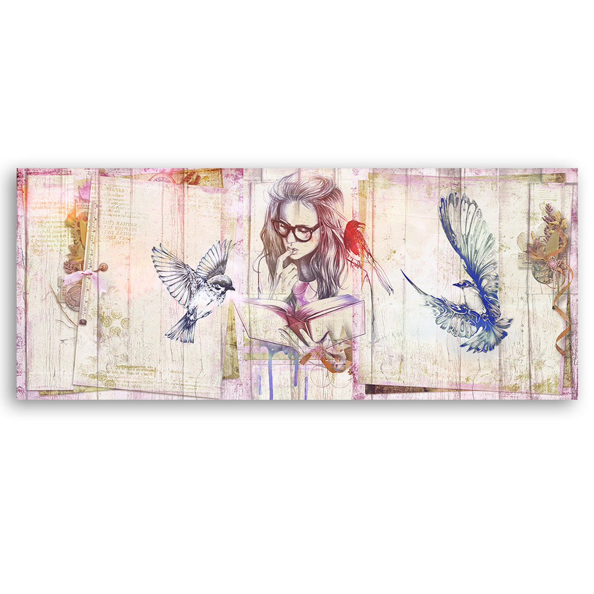 WANDBILD mädchen mit buch - Beige, Textil (90/30cm) - Feeby