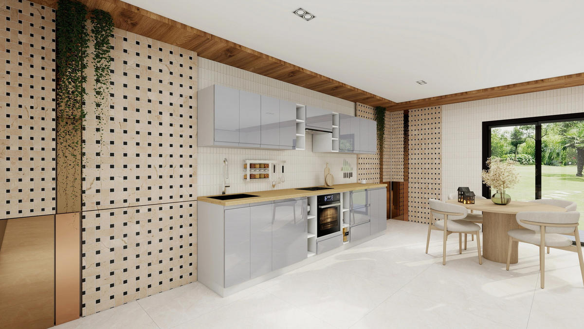 KÜCHENZEILE 340 cm - Aspen KA14-M340- in Grau/Hochglanz - Grau, Holz (340/212/52cm)