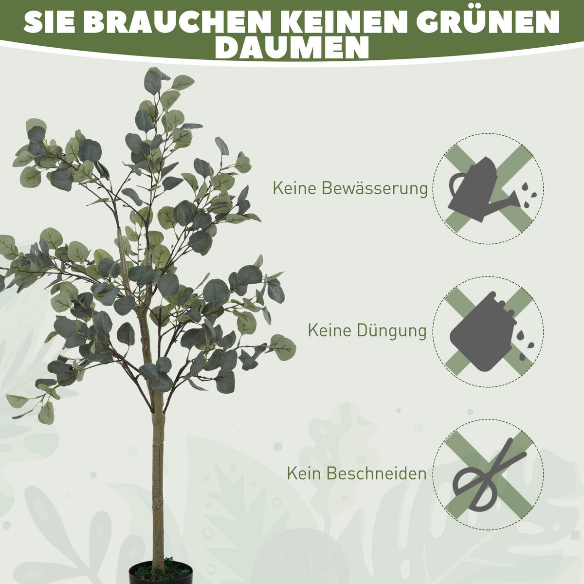 KÜNSTLICHER Eucalyptus Baum groß 150 cm - Grün, Kunststoff (150cm) - HOMCOM