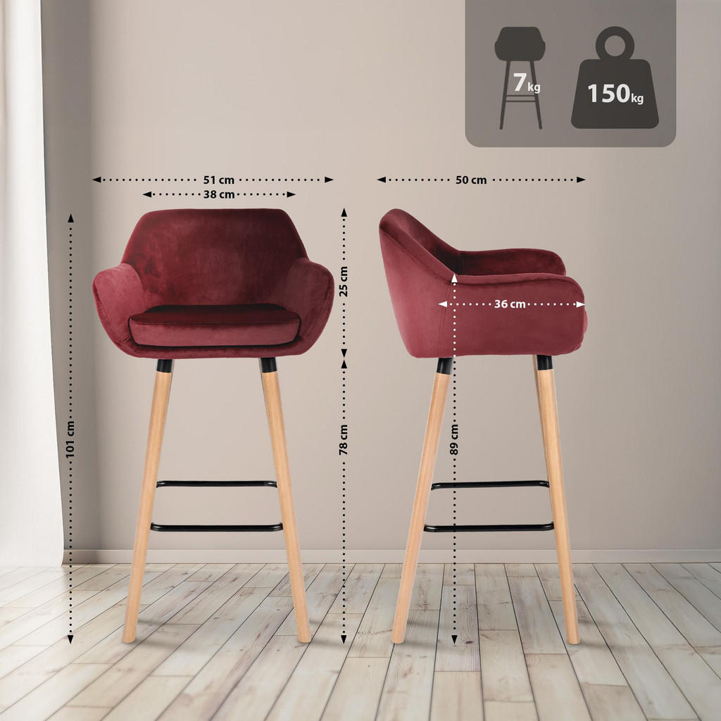 Thumbnail - CLP Barhocker, Rot, Textil, 51x101x50 cm, Esszimmer, Barmöbel, Barhocker