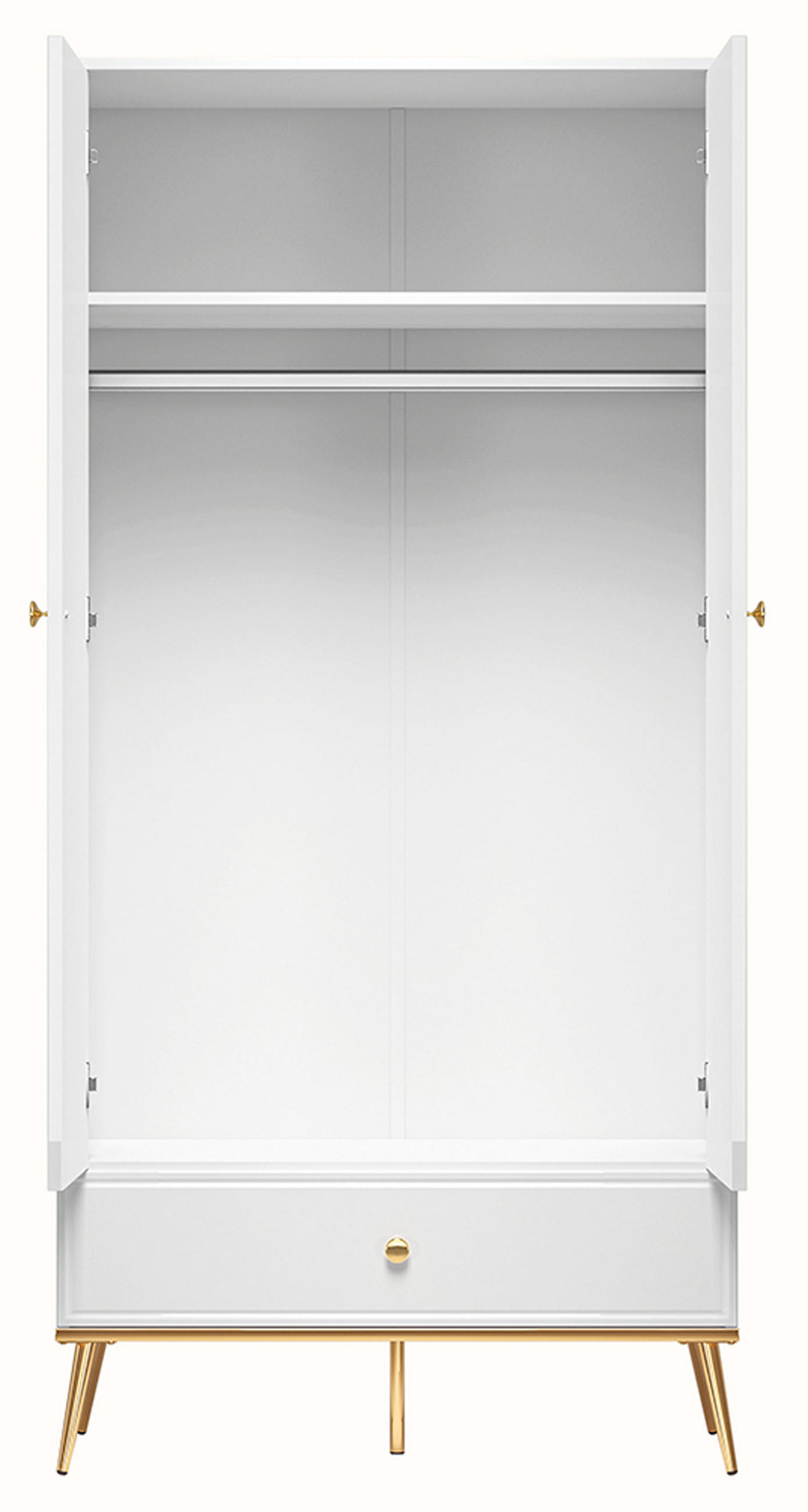 KLEIDERSCHRANK Goldin weiß / weiß hochglanz / gold 92 / 53 / 190cm - Weiß Hochglanz/Goldfarben, Holz/Holzwerkstoff (92/190/53cm) - Feldmann-Wohnen