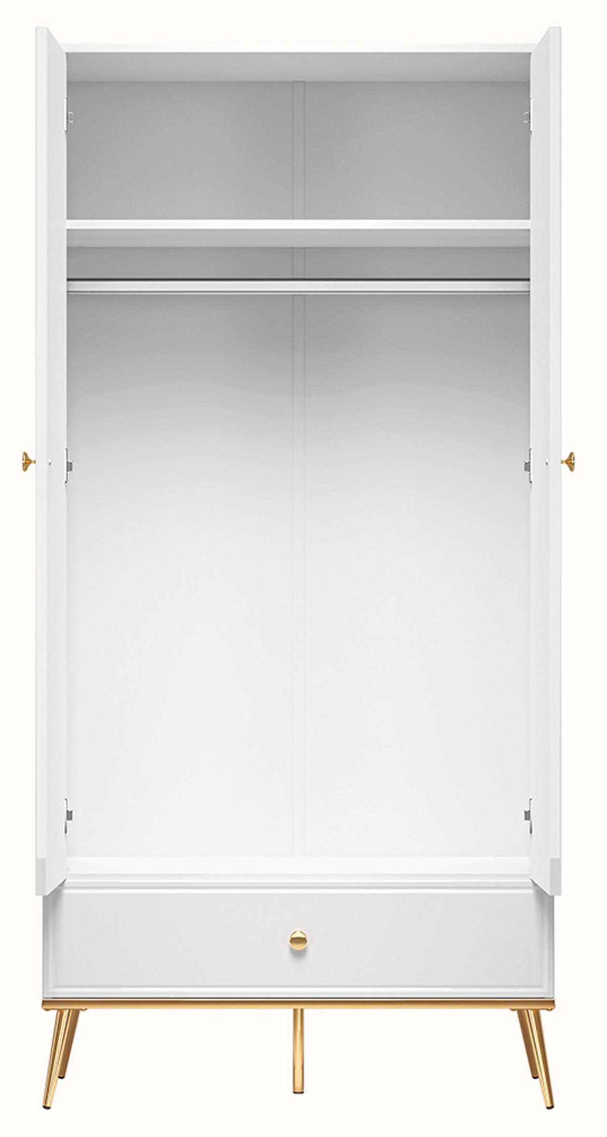 KLEIDERSCHRANK Goldin weiß / weiß hochglanz / gold 92 / 53 / 190cm - Weiß Hochglanz/Goldfarben, Holz/Holzwerkstoff (92/190/53cm) - Feldmann-Wohnen