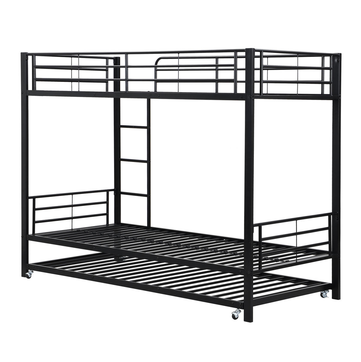 ETAGENBETT aus Metall 90x200 cm in Schwarz mit Ausziehbett - Schwarz, Metall (90/190cm) - Modfu
