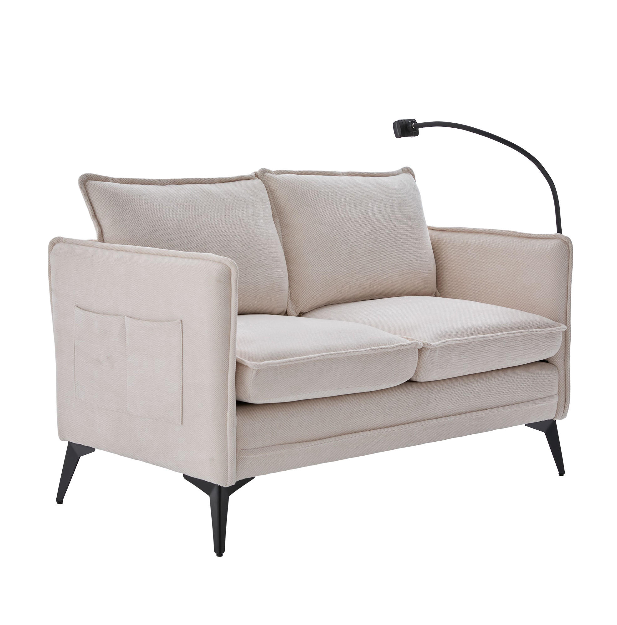 SOFA 2-Sitzer modernes Design mit Handy-Halterung Beige Chenille 127/69/66 cm - Beige, Textil (127/66/69cm) - OKWISH