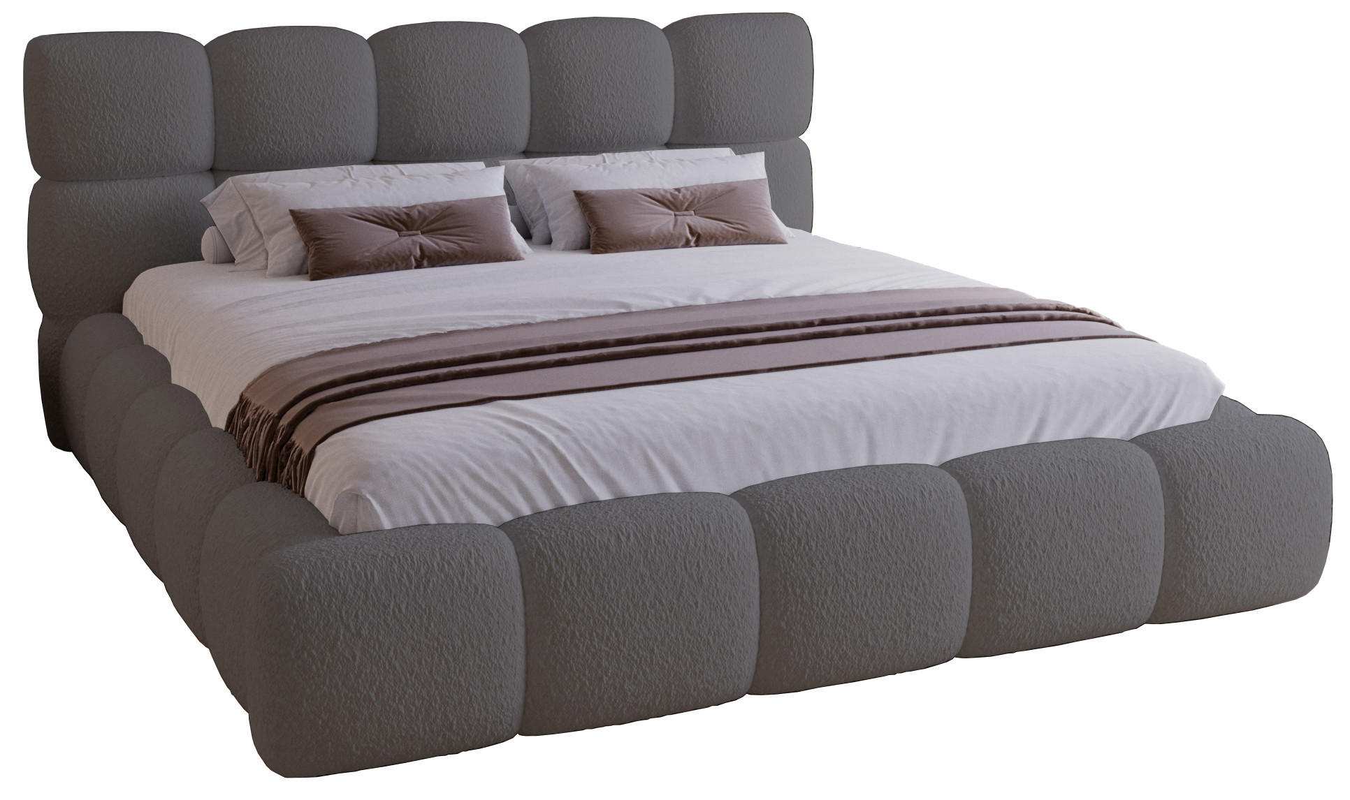 DOPPELBETT 200x200 Lucca mit Bettkasten, Stoff Bouclé, Grau - Grau, Holz/Textil (200/200cm) - Emporius