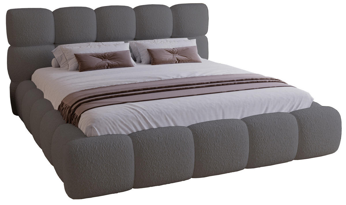 DOPPELBETT 200x200 Lucca mit Bettkasten, Stoff Bouclé, Grau - Grau, Holz/Textil (200/200cm) - Emporius