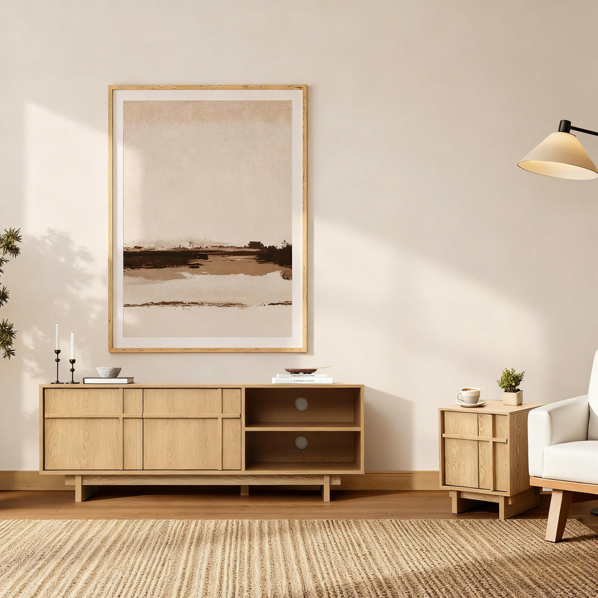 TV-SCHRANK im modernen skandinavischen Stil, TV-Lowboard mit 2 Türen & 2 Ablagen,Holzoptik | B140 x T40 x H50 cm - Braun, Holzwerkstoff (140/50/40cm) - Hometopia