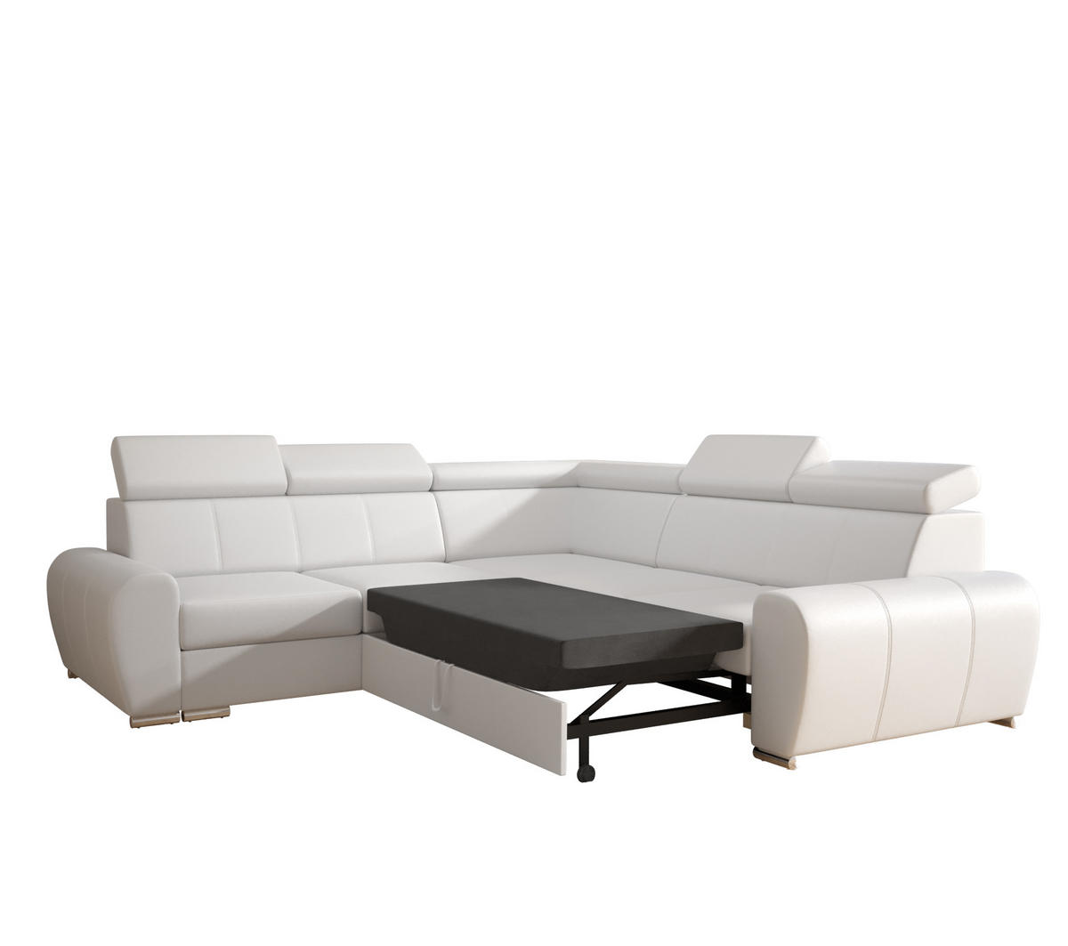 ECKSOFA APOLLO,mit Schlaffunktion und Bettkasten, Farbe: Dunkelgrau, Kunstleder, Ottomane Rechts - Dunkelgrau, Textil (255/255cm) - O-Sofa