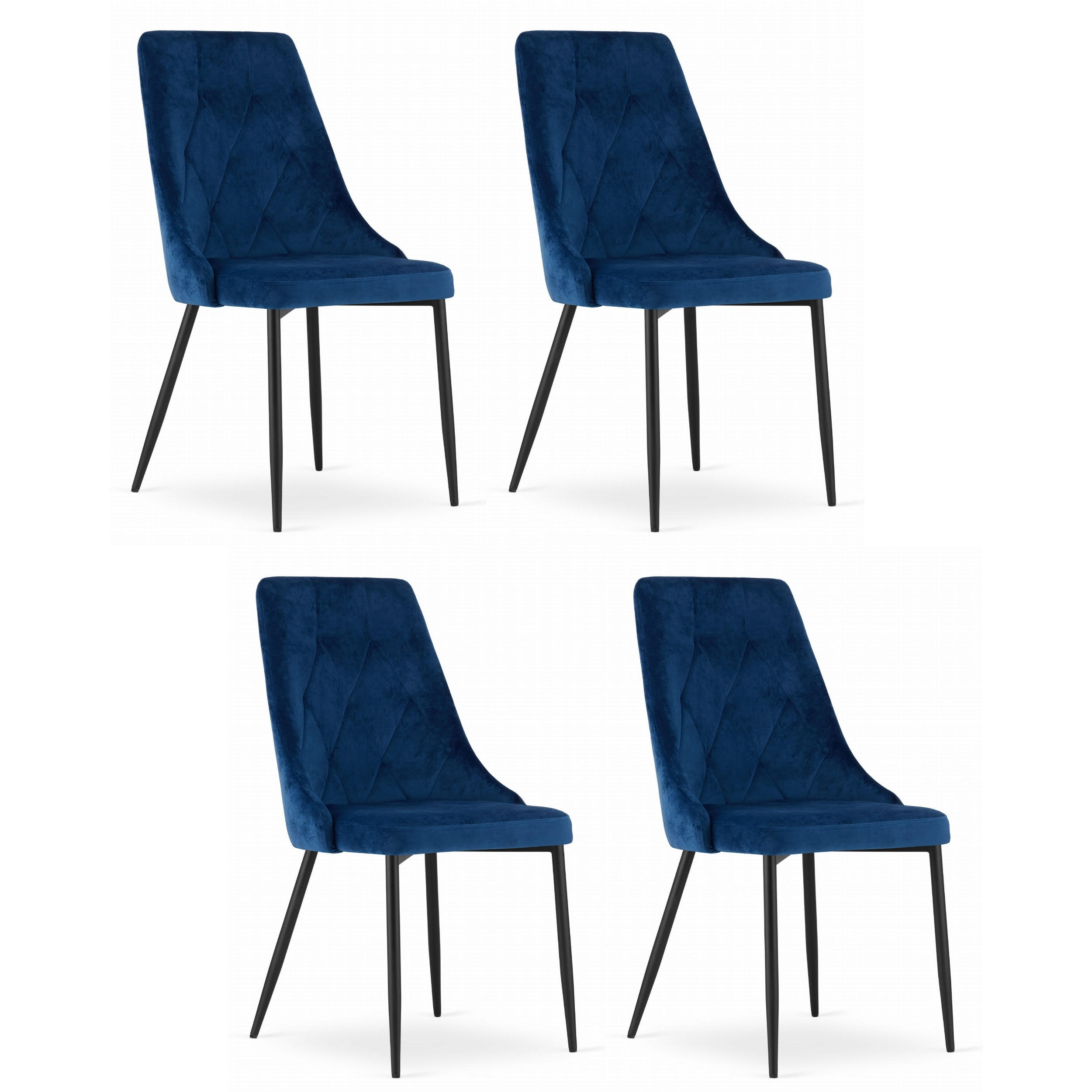 STUHL BRISIGHELLA 4-er Set, Blau, mit Samtstoff gepolstert - Blau, Textil/Metall (49/94/61cm) - Komodee