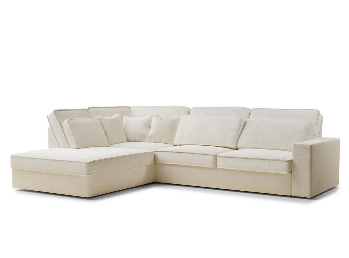 ECKSOFA Kirou Creme Chenille-Stoff - Links Seite - Creme/Schwarz, Holz/Holzwerkstoff (225/311cm) - Maison de Reve