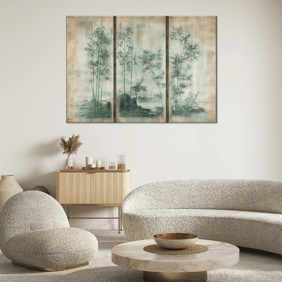 WANDBILD bambussprossen insel grautöne - Beige, Textil (60/40cm) - Feeby