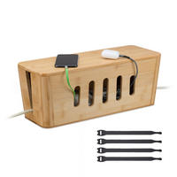 KABELBOX Natur Bambus für 2 Steckdosenleisten - Hellbraun, Holz/Textil (16/44/16.5cm) - Relaxdays