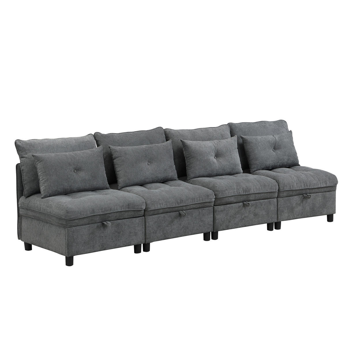 SOFA Modulares 4-Sitzer mit Schlaffunktion und Stauraum Chenille Bezug Antique Gray 360/95/80 cm - Dunkelgrau, Kunststoff (274/87/76cm) - OKWISH
