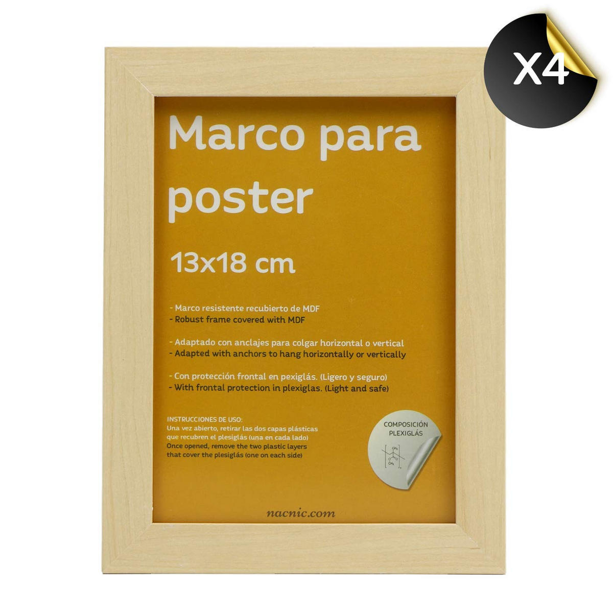 RAHMEN Set mit 10 aus MDF und Acrylglas Schutz und Aussteller für Fotografien, Bilder, Poster, Gemälde Farbe Hellholz 20x25, 13x18, 10x15 cm - Beige, Holz (20/3/25cm) - Nacnic